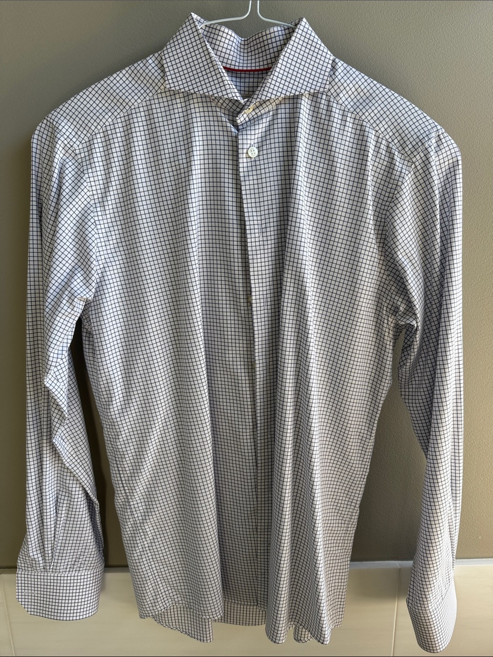 Eton Men's White and Navy Check Dress Shirt - Classic Button-Up